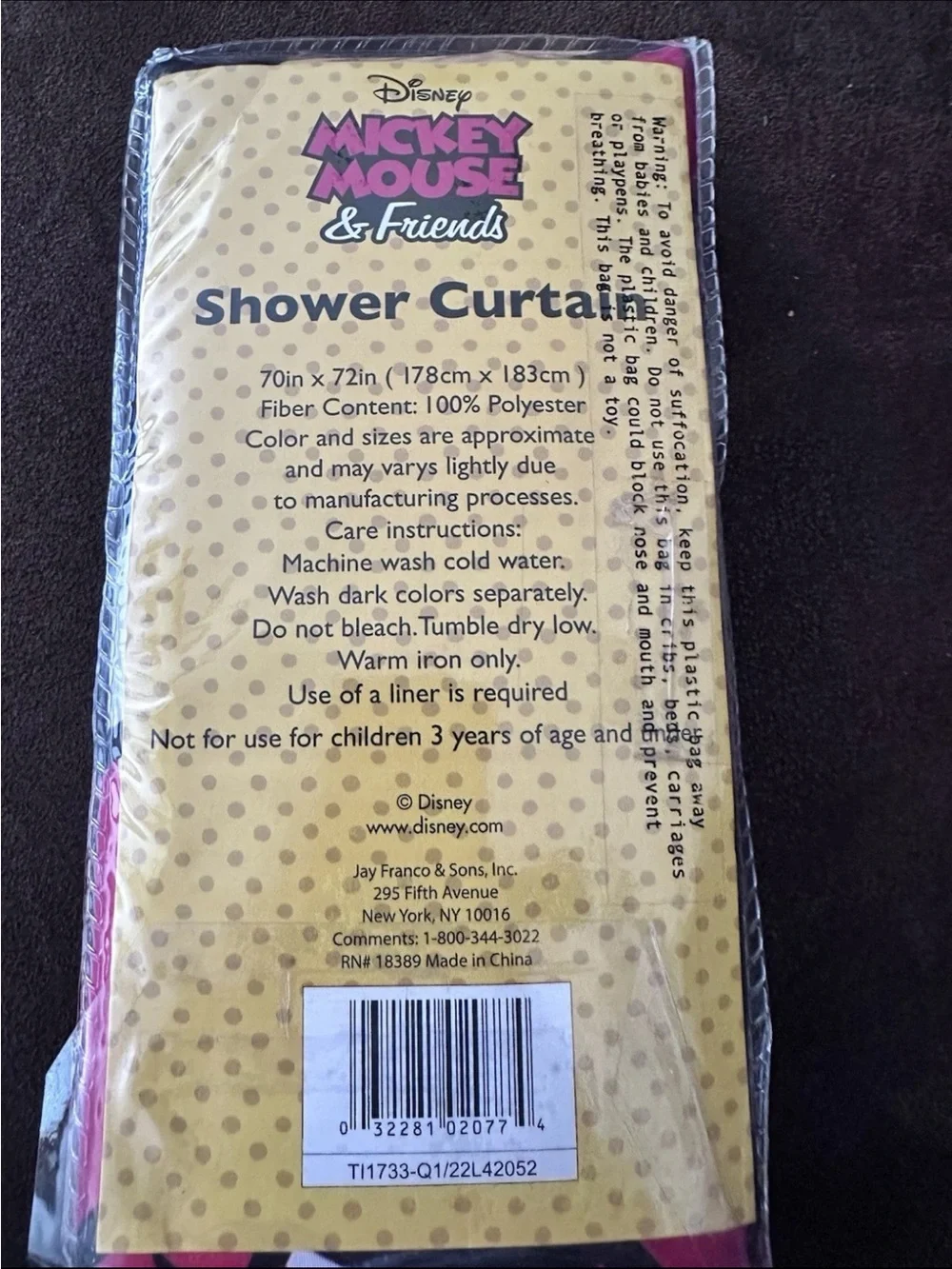 Disney Mickey Mouse & Friends Pink Shower Curtain with Black Accents